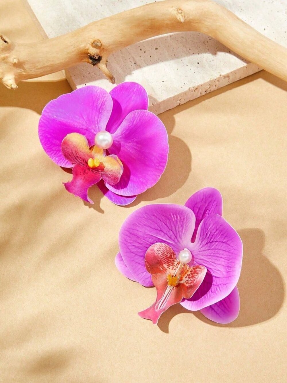 Multicolor Boho Women's Faux Pearl Decor Butterfly Orchid Stud Earrings
